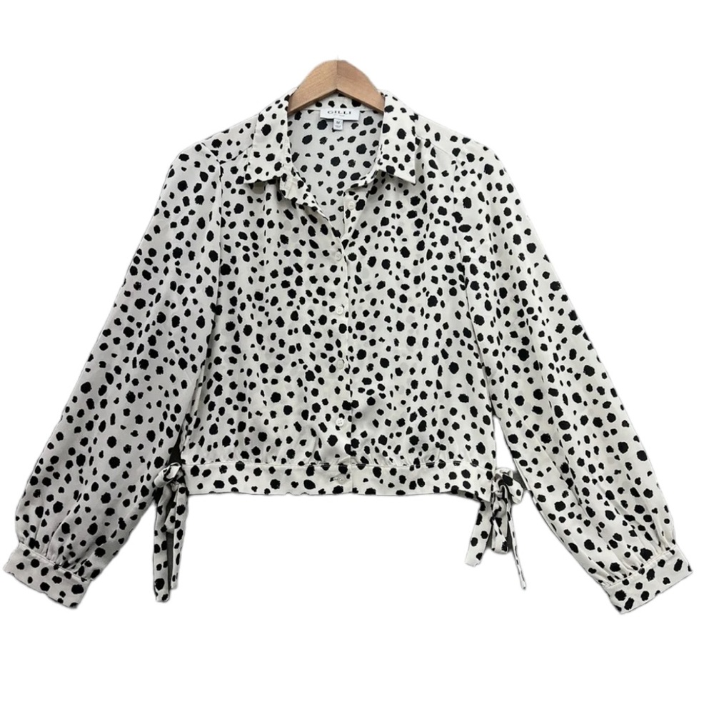 Gilli-  Blouse Top Off White Black Polka Dot Long Sleeve Button Up